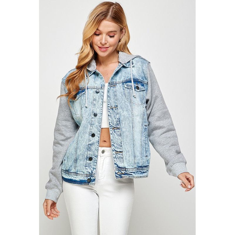 BLUE AGE Women's Denim  Jacket with Fleece Hoodies