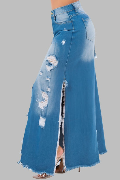 CLAUDE Full Run Split Denim Skirt