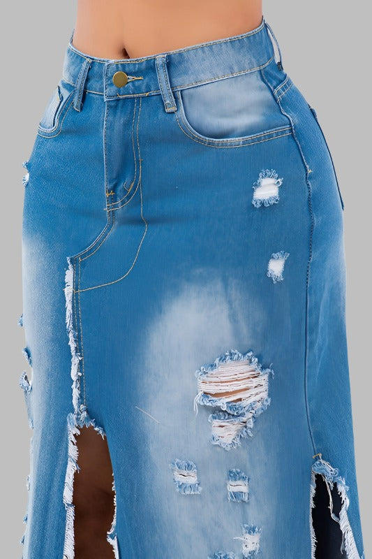 CLAUDE Full Run Split Denim Skirt