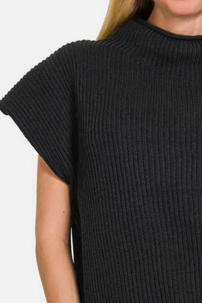 ZENANA Short Sleeve Mock Neck Sweater