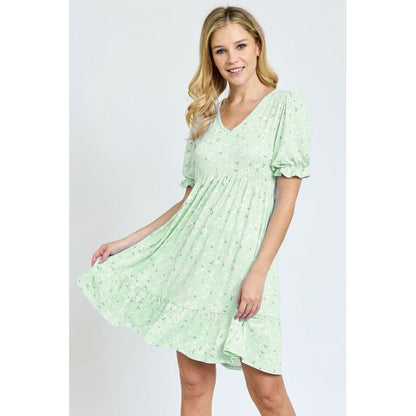 EG FASHION Plus-size Ruffle Floral V-Neck Midi Dress