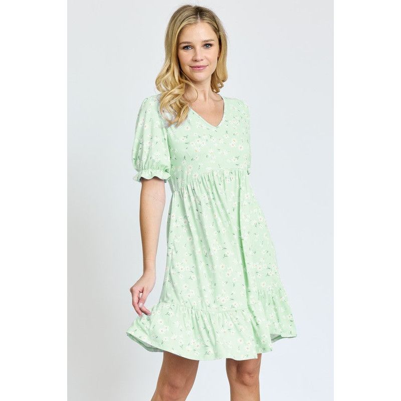 EG FASHION Plus-size Ruffle Floral V-Neck Midi Dress