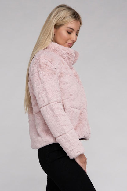 AMBIANCE APPAREL Fluffy Zip-Up Sweater Coat