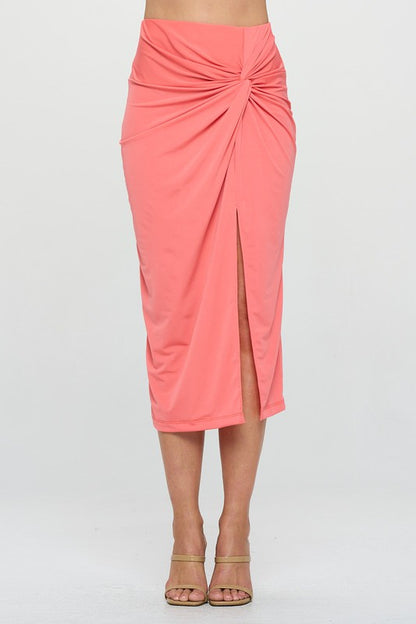 RENEE C.  Midi Skirt with Front Knot and Slit