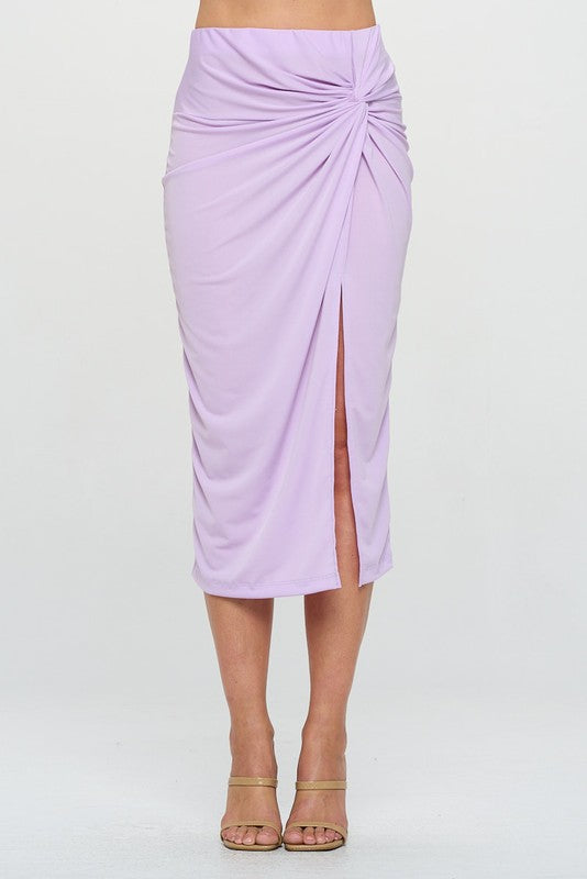 RENEE C. Midi Skirt with Front Knot and Slit