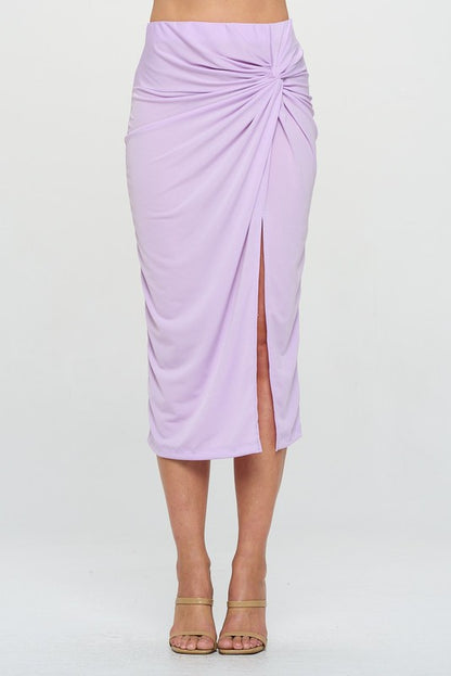 RENEE C. Midi Skirt with Front Knot and Slit