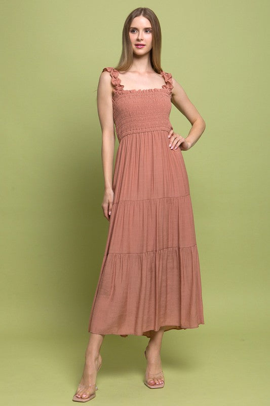 LOVE TREE Smocked Bodice Maxi Dress