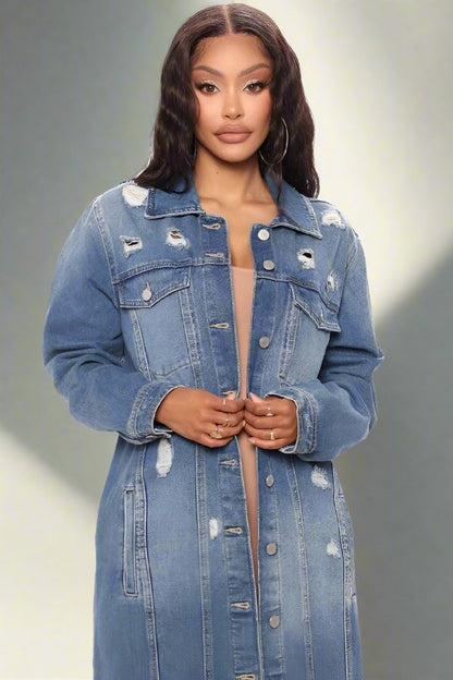 CLAUDE Blue Maxi Denim Jacket - Up to 3XL