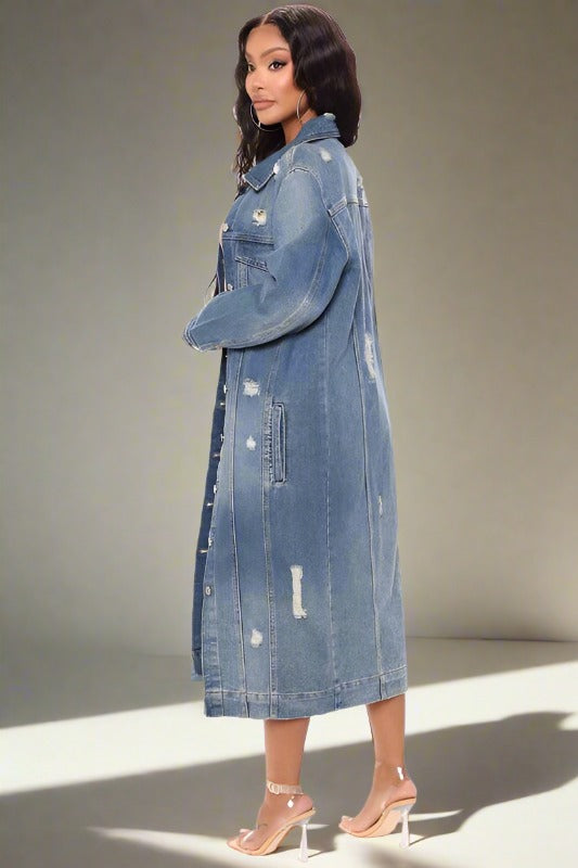 CLAUDE Blue Maxi Denim Jacket - Up to 3XL