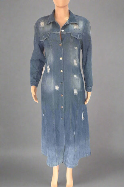 CLAUDE Blue Maxi Denim Jacket - Up to 3XL