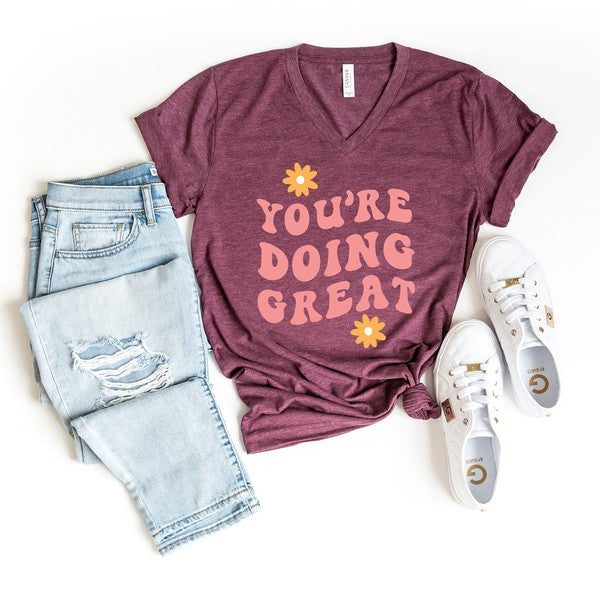 OLIVE & IVORY You're Doing Great Flowers Graphic V-Neck Tee