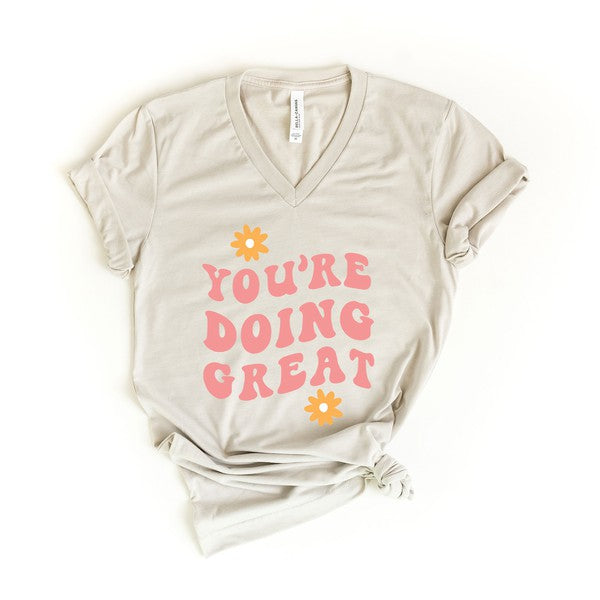 OLIVE & IVORY You're Doing Great Flowers Graphic V-Neck Tee