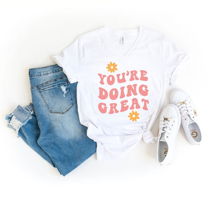 OLIVE & IVORY You're Doing Great Flowers Graphic V-Neck Tee