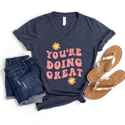 OLIVE & IVORY You're Doing Great Flowers Graphic V-Neck Tee