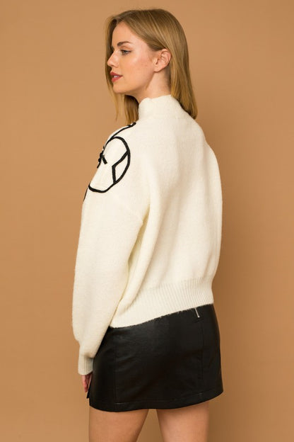 GILLI Flower Embroidery Mock Neck Sweater