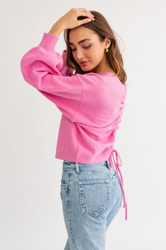 LE LIS Fuzzy Sweater with Back Ruching