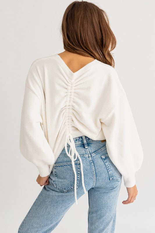 LE LIS Fuzzy Sweater with Back Ruching