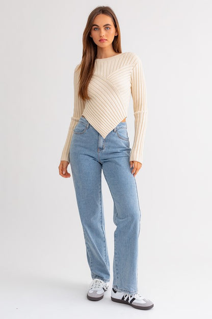 LE LIS Asymmetrical Hem Sweater Top