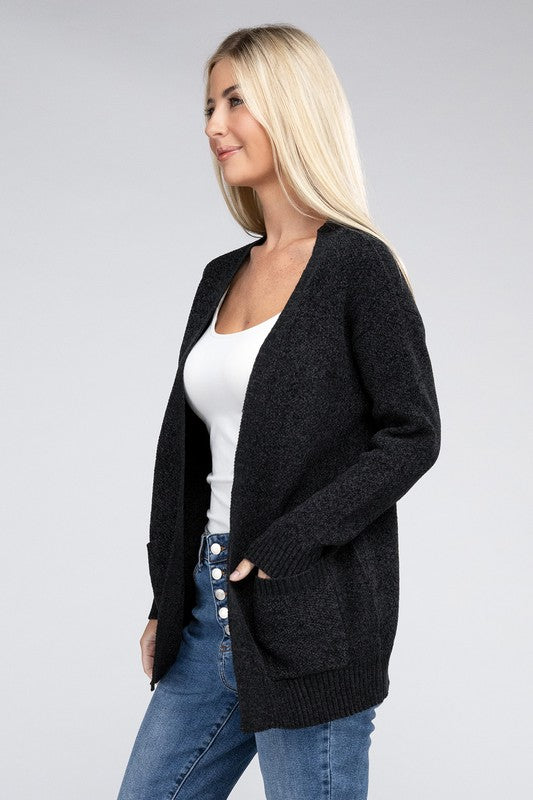 ZENANA Melange Open Front Sweater Cardigan