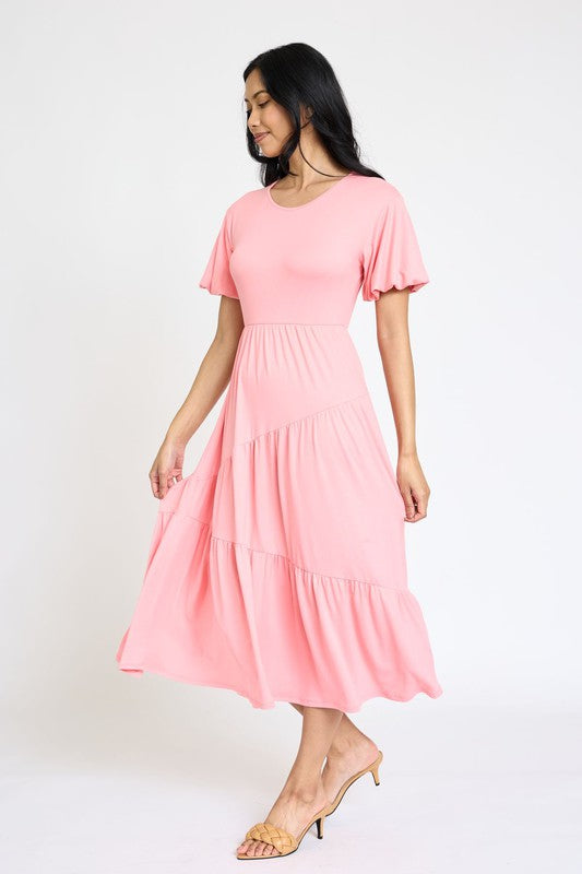 EG FASHION Solid Diagonal Tiered Flowy Dress