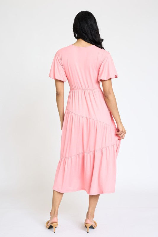 EG FASHION Solid Diagonal Tiered Flowy Dress