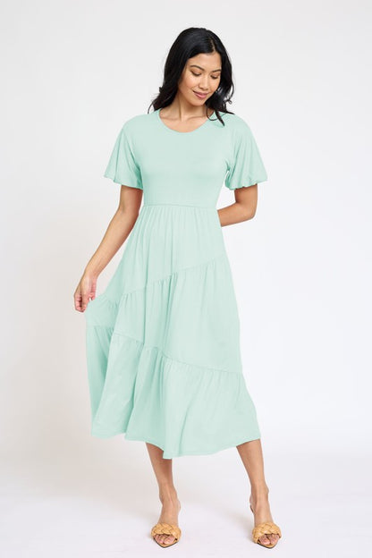 EG FASHION Solid Diagonal Tiered Flowy Dress