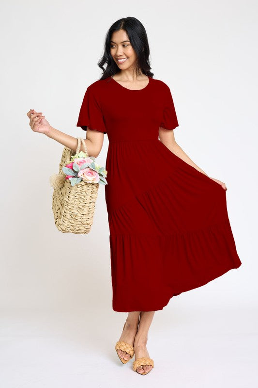 EG FASHION Solid Diagonal Tiered Flowy Dress