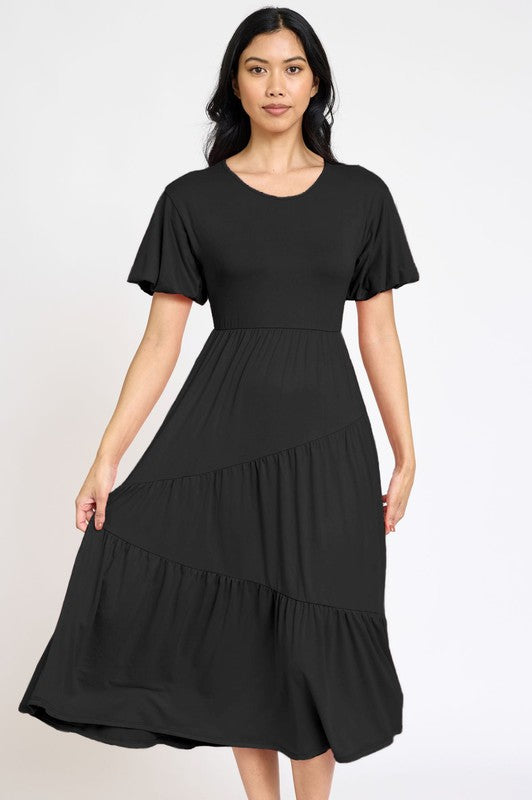 EG FASHION Solid Diagonal Tiered Flowy Dress