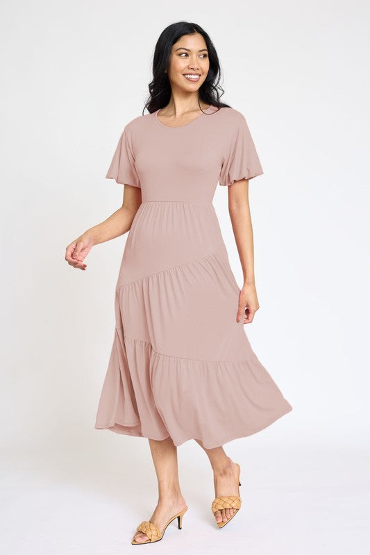 EG FASHION Solid Diagonal Tiered Flowy Dress