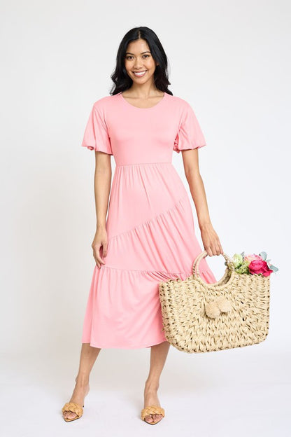 EG FASHION Solid Diagonal Tiered Flowy Dress