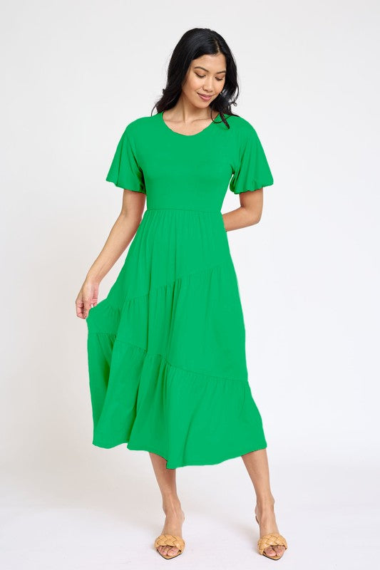 EG FASHION Solid Diagonal Tiered Flowy Dress