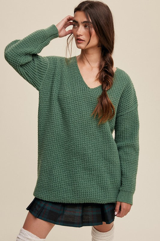 LISTICLE Women's Slouchy V-neck Ribbed Knit Sweater