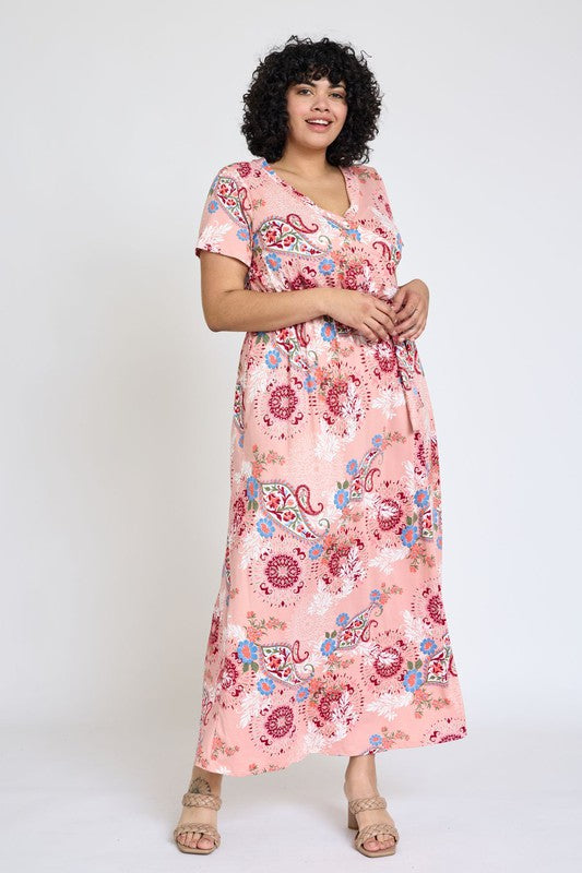 Plus Floral Surplice Bodice Sash Maxi Dress