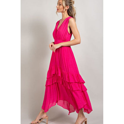 EESOME V-neck Ruffled Casual Maxi Dress