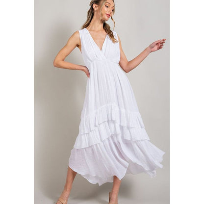 EESOME V-neck Ruffled Casual Maxi Dress