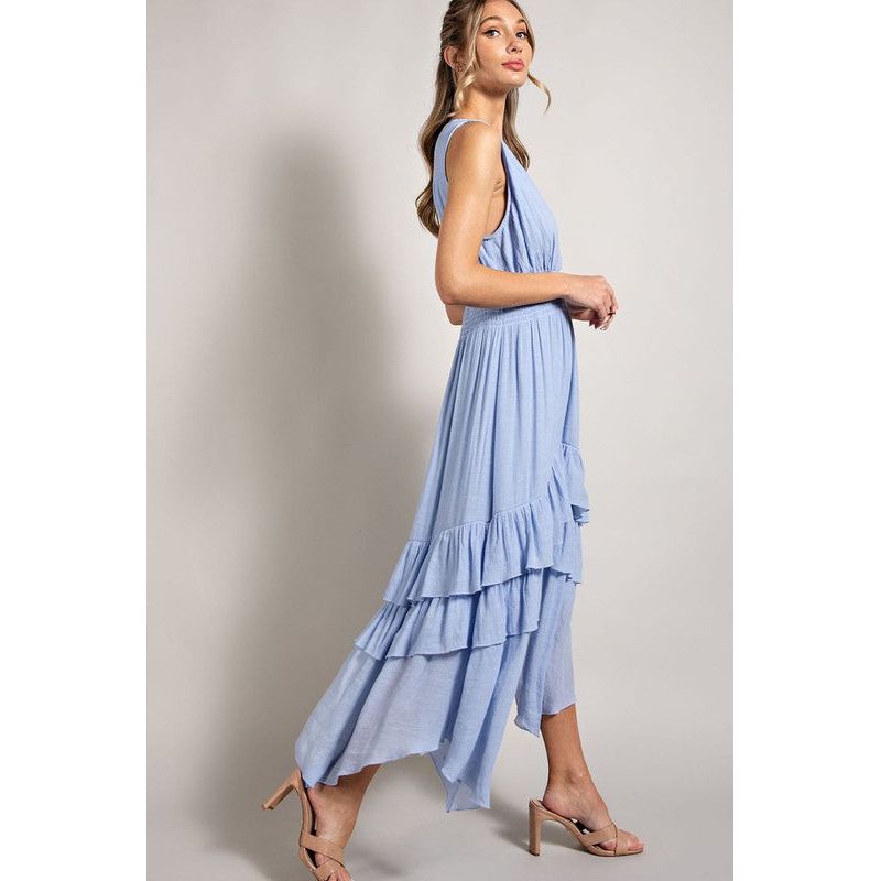 EESOME V-neck Ruffled Casual Maxi Dress