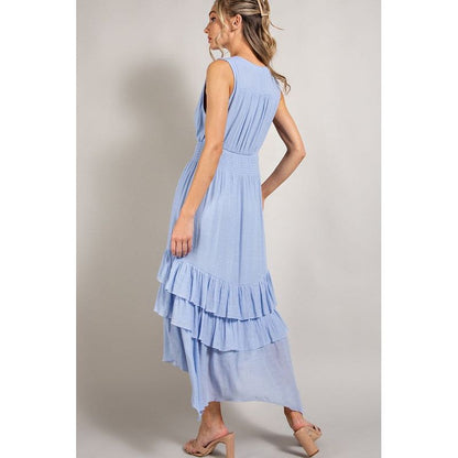 EESOME V-neck Ruffled Casual Maxi Dress