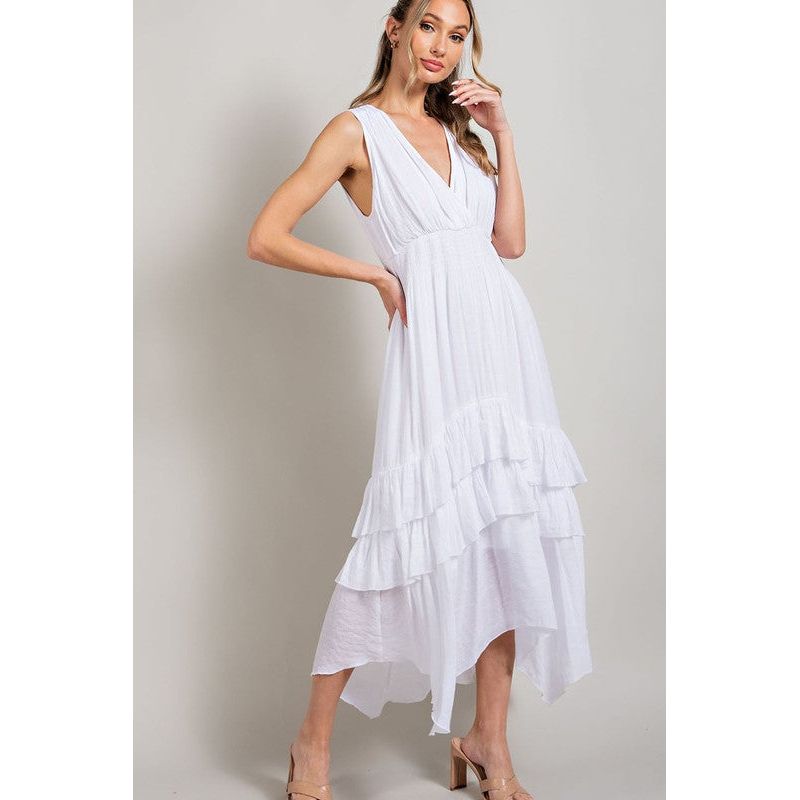 EESOME V-neck Ruffled Casual Maxi Dress