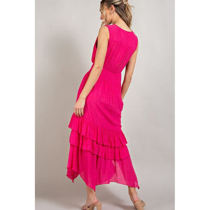 EESOME V-neck Ruffled Casual Maxi Dress