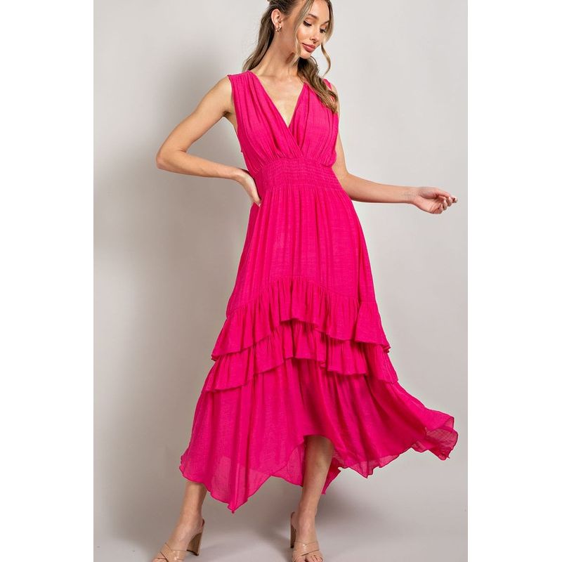 EESOME V-neck Ruffled Casual Maxi Dress