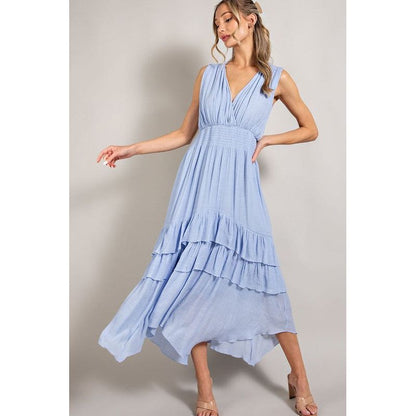 EESOME V-neck Ruffled Casual Maxi Dress