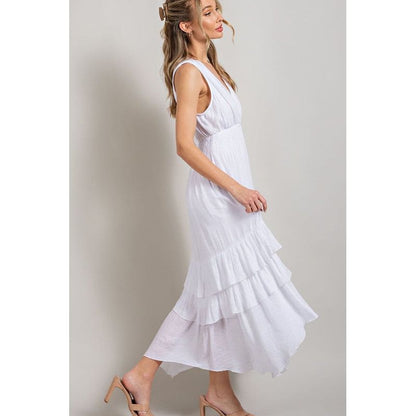 EESOME V-neck Ruffled Casual Maxi Dress