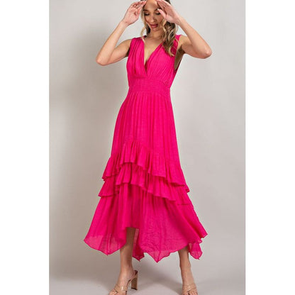 EESOME V-neck Ruffled Casual Maxi Dress