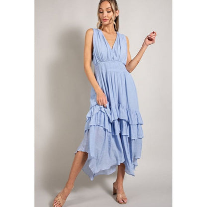 EESOME V-neck Ruffled Casual Maxi Dress