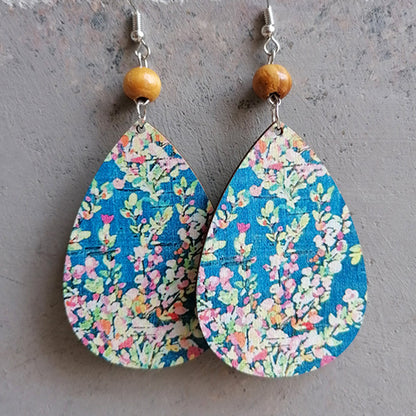 Printed Wooden Teardrop Earrings