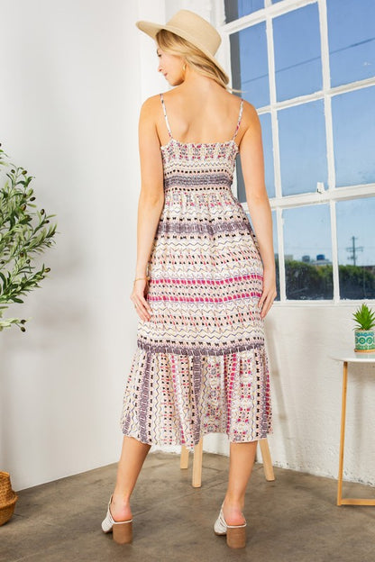 ORANGE FARM CLOTHING Casual Tribal Print Tiered Boho Dress