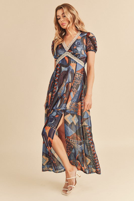 AEMI & Co. High Split Western Casual Maxi Dress with Lace Detail-NABI DRESS