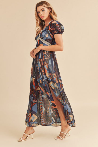 AEMI & Co. High Split Western Casual Maxi Dress with Lace Detail-NABI DRESS