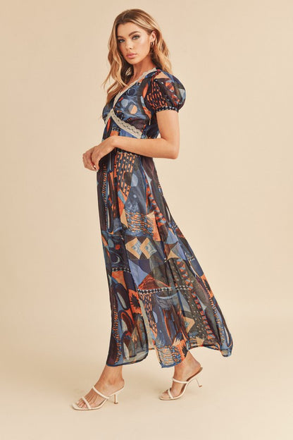 AEMI & Co. High Split Western Casual Maxi Dress with Lace Detail-NABI DRESS