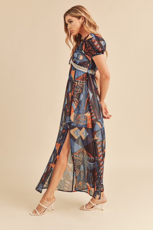 AEMI & Co. High Split Western Casual Maxi Dress with Lace Detail-NABI DRESS